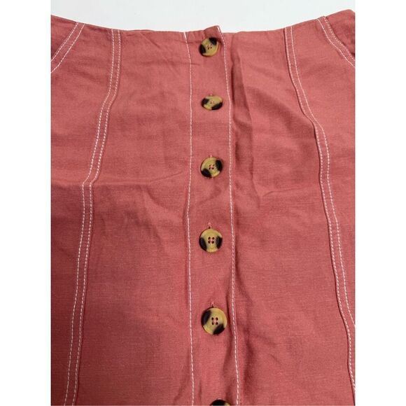 Clockhouse Women’s Cotton Pink Peach Button Front Mini Skirt Sz 38 EU/ S US - Picture 2 of 7